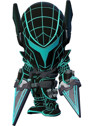 Grid, a Synthwave assassin outlined in neon